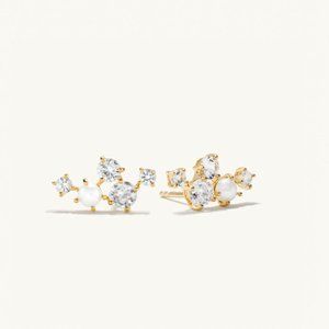 Mejuri -  Mini Pearl Topaz Climber Studs